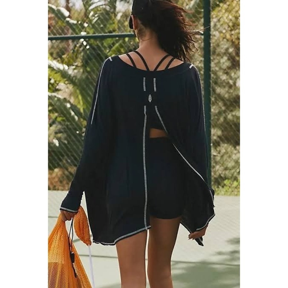 Free People Movement Revival Layer Oversized Split Open Back Top In Black Sz M